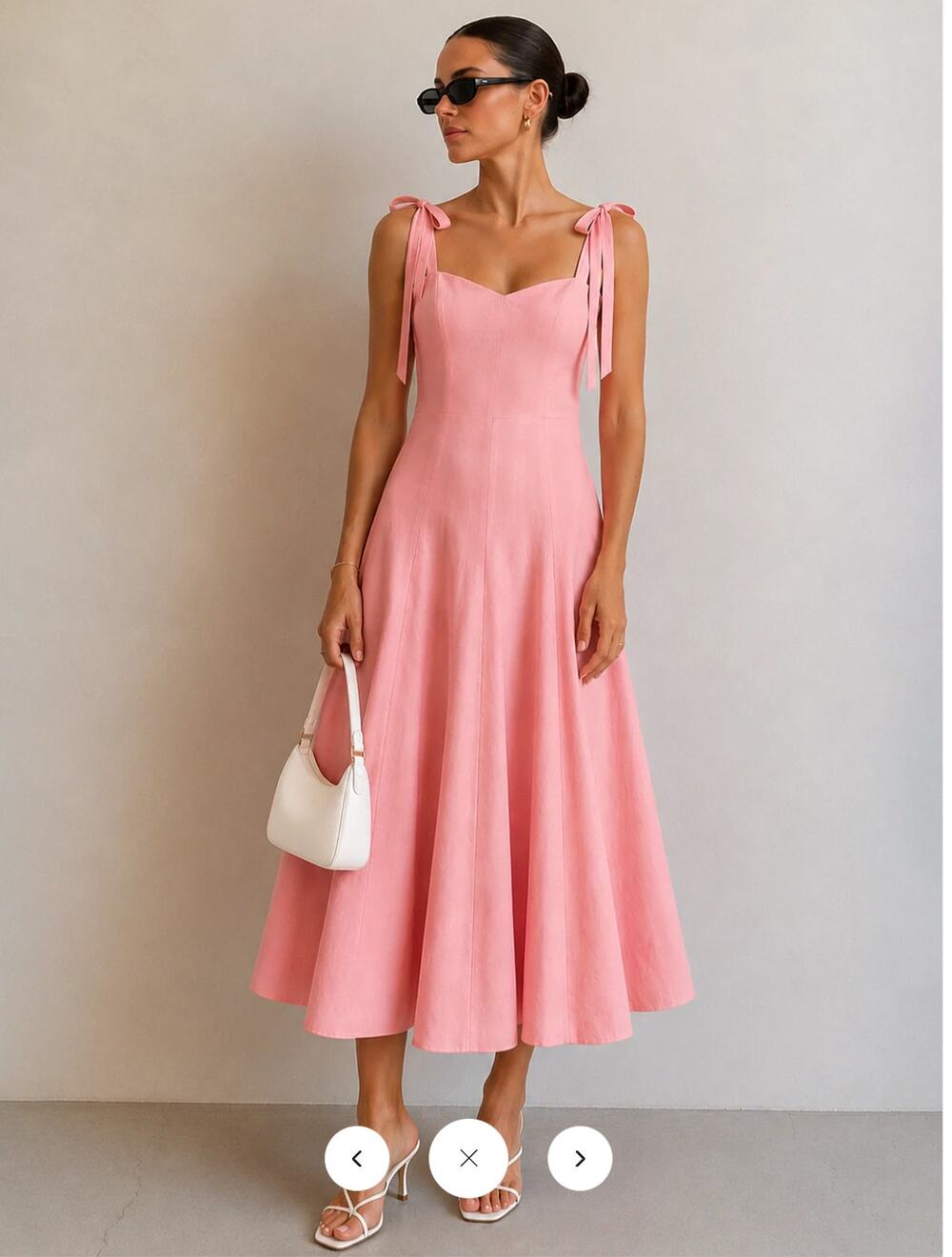 NWT Commense Bow Tie Straps Cotton Midi Dress Sz S